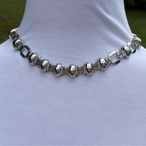 VINTAGE NECKLACE LINKS SILVER TONE MODERNIST STATEMENT CHOKER 15”